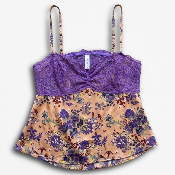 Adore Me Other - Adore Me XL Floral Lace Camisole Lingerie Top Purple Peach Adjustable Strap